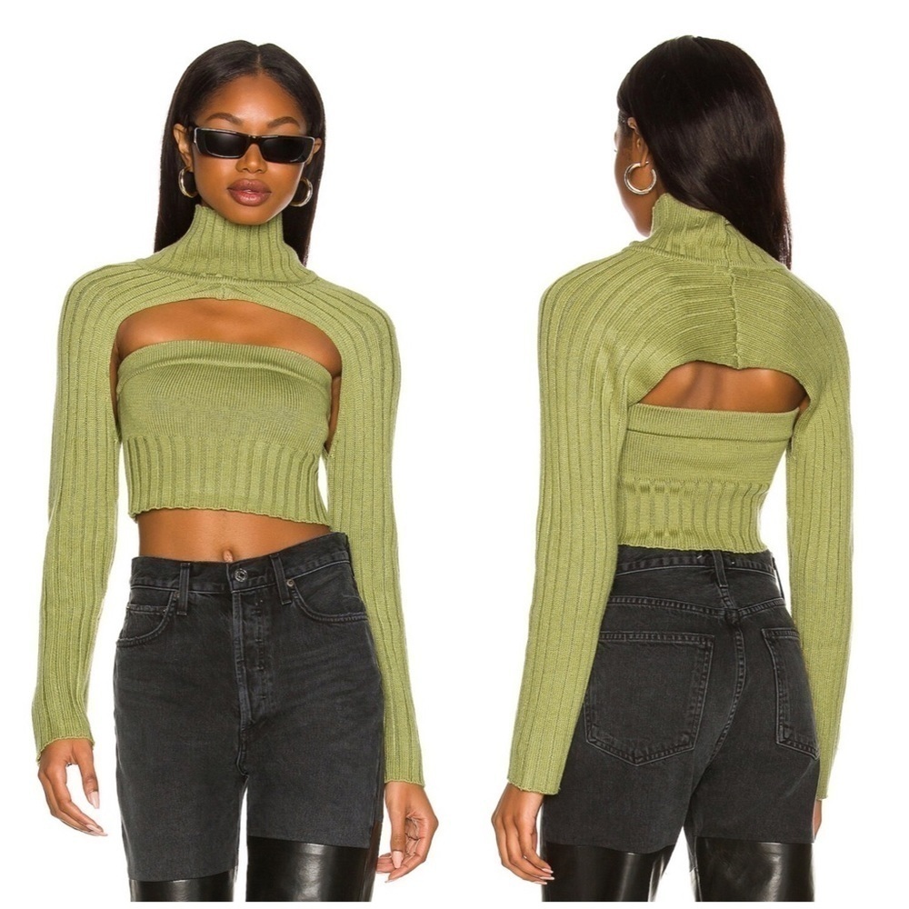 Revolve H:ours Loren Turtleneck Shrug in Olive Green Size S - Picture 2 of 6